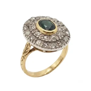 Anello Donna Vintage Diamanti Pietra Blu Oro 18 carati