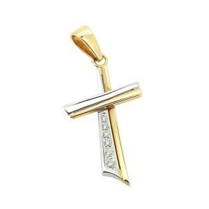Ciondolo Croce Diamanti Oro Giallo e Bianco 18kt