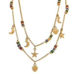 Collana Donna Charms Pietre Naturali Oro Giallo 18 Carati